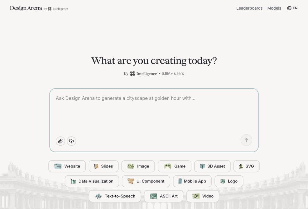 Intelligence / Design Arena website